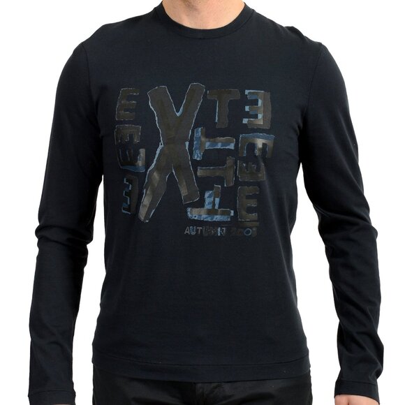 Exte Men's Navy Blue Logo Print Long Sleeve T-Shirt US M IT 50 - Picture 1 of 6